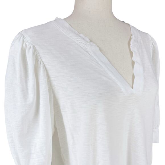 NATION LTD Lou Peasant Top 100% Pima Cotton Puff Sleeve V-Neck Tee White Size L - Picture 3 of 8